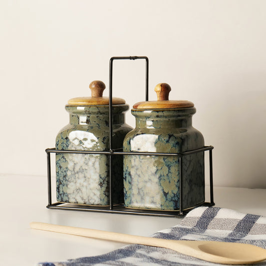 Calden Drip Glaze Jar Set with Stand – Set of 2