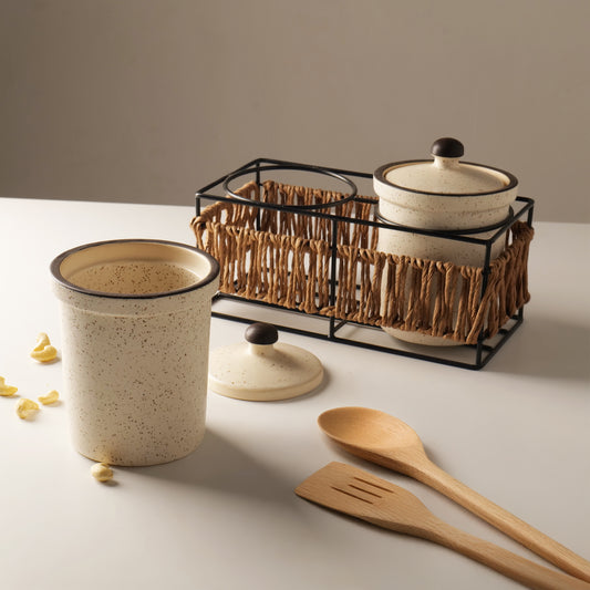 Akari Spice Jar Set with Woven Stand