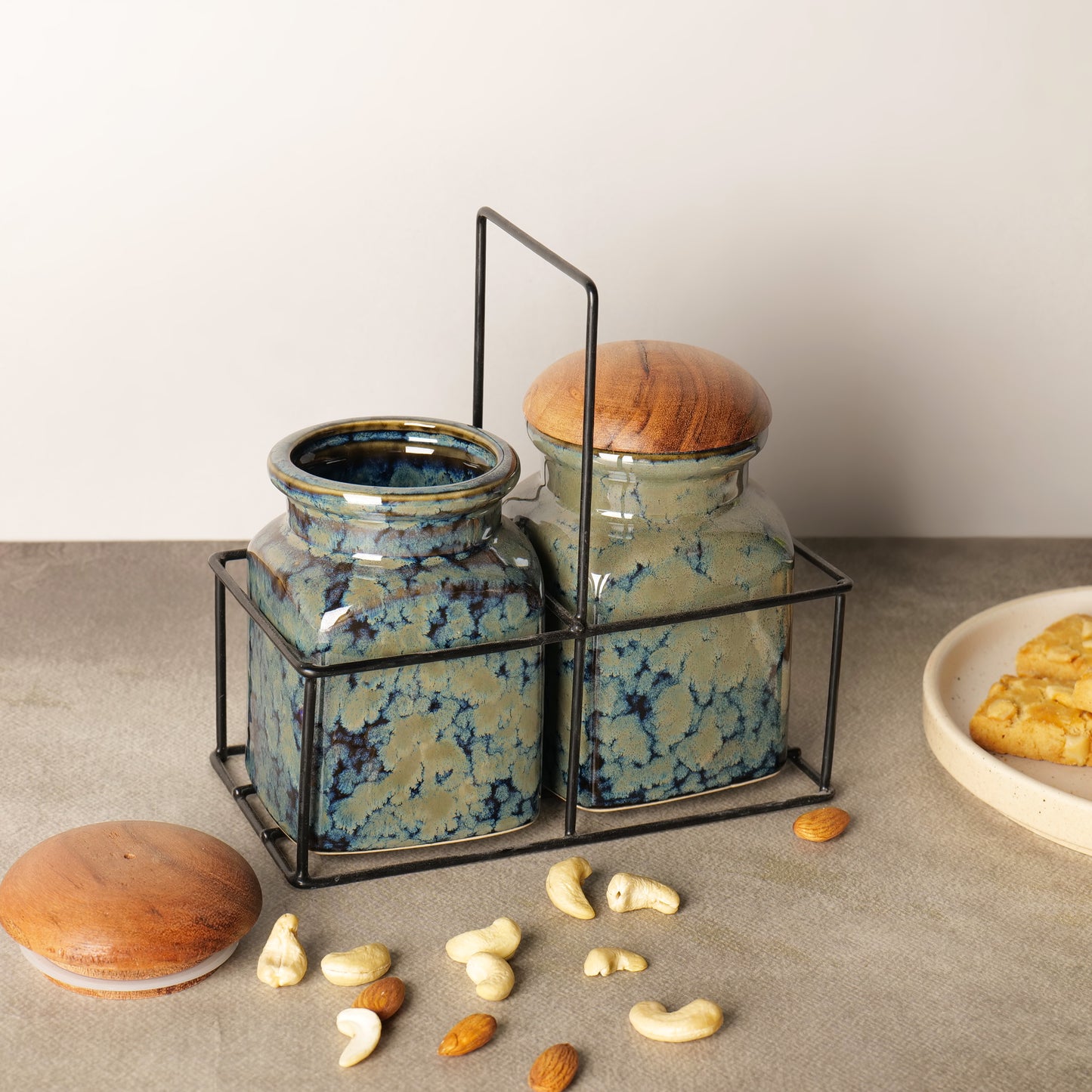 Calden Drip Glaze Jar Set with Stand – Set of 2