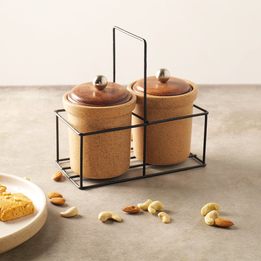 Kiva Mustard Spice Jar Set with Stand – Set of 2