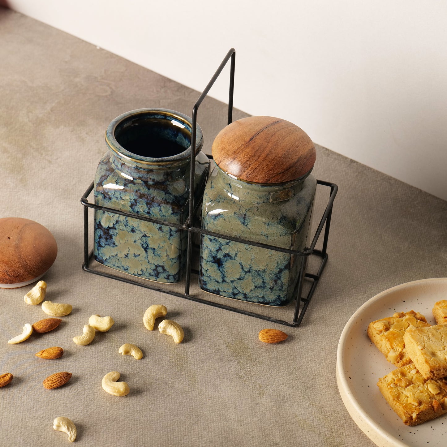 Calden Drip Glaze Jar Set with Stand – Set of 2