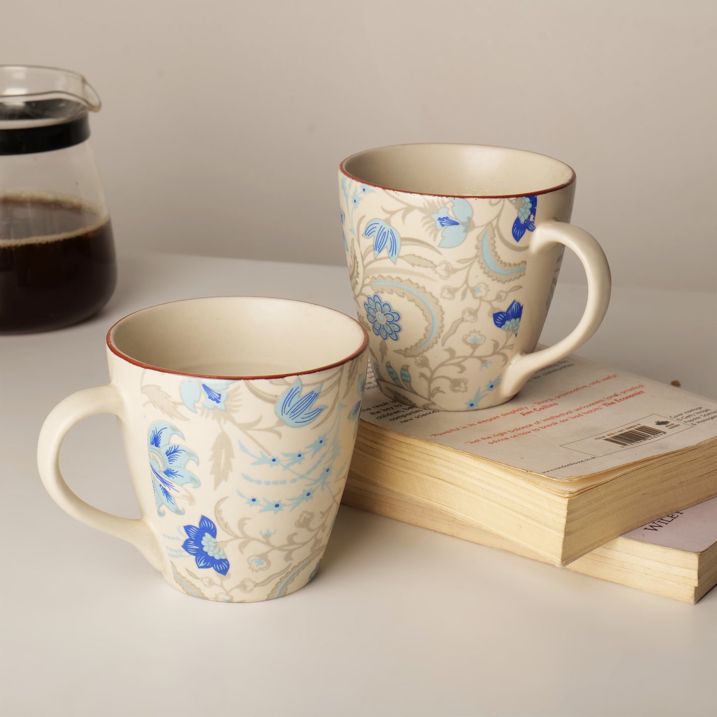 Azure Bloom Mugs – Set of 2