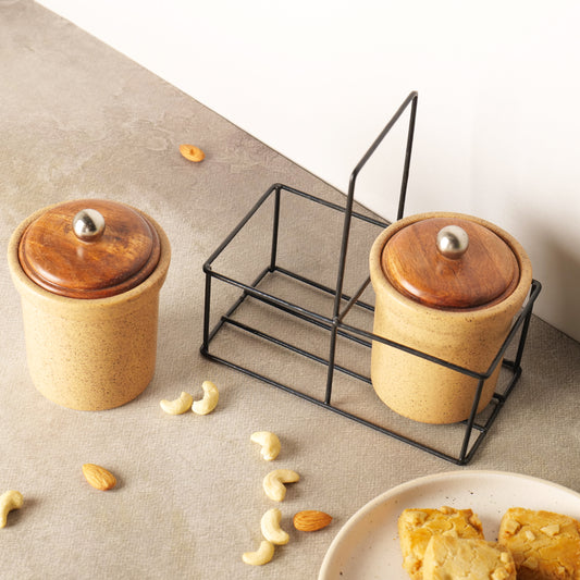Kiva Mustard Spice Jar Set with Stand – Set of 2