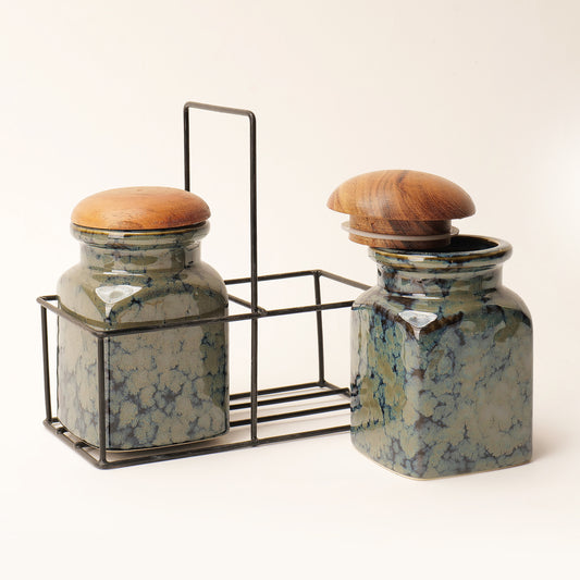 Calden Drip Glaze Jar Set with Stand – Set of 2