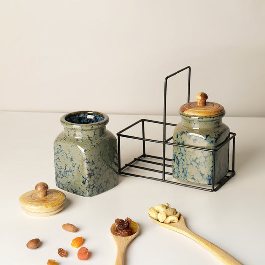 Calden Drip Glaze Jar Set with Stand – Set of 2