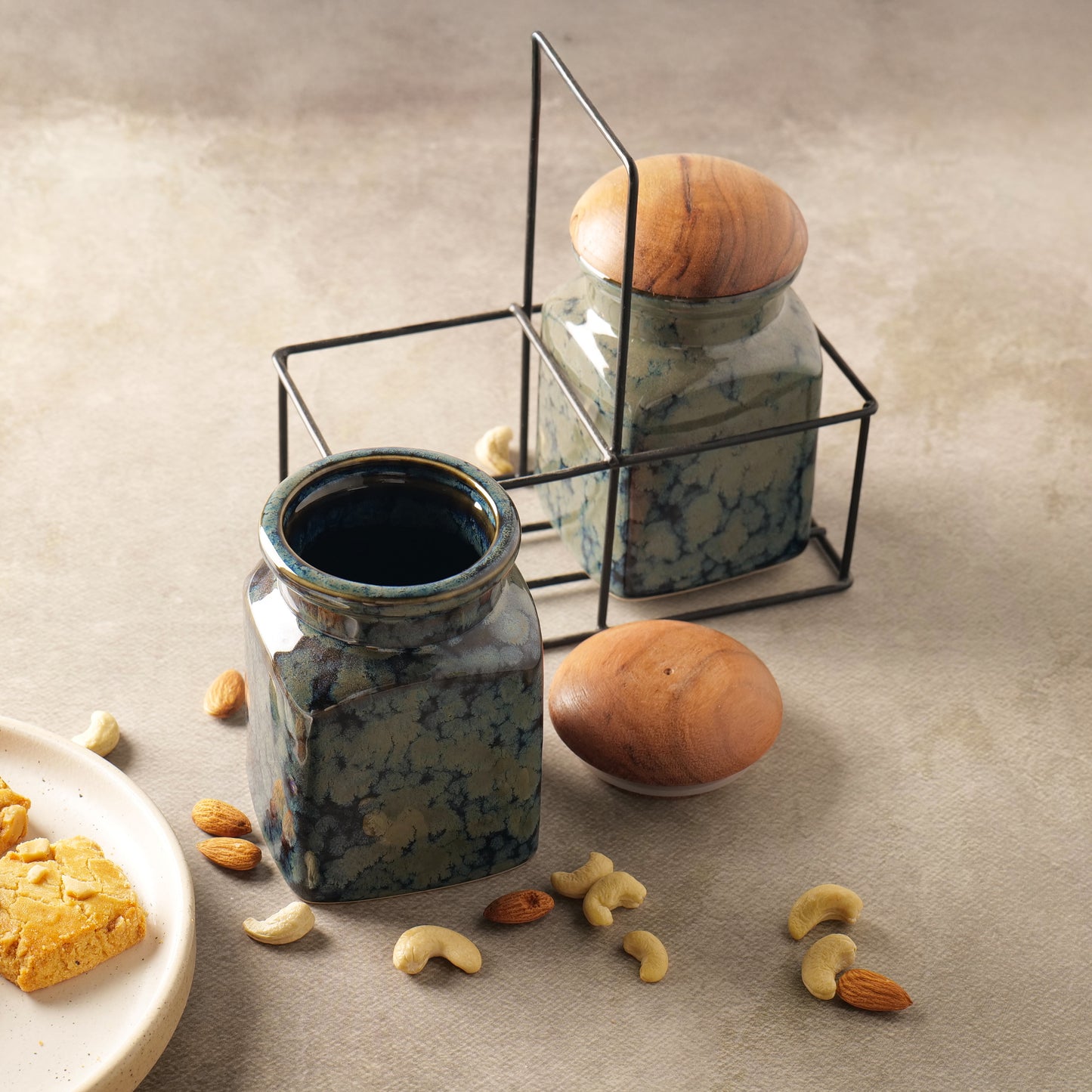 Calden Drip Glaze Jar Set with Stand – Set of 2