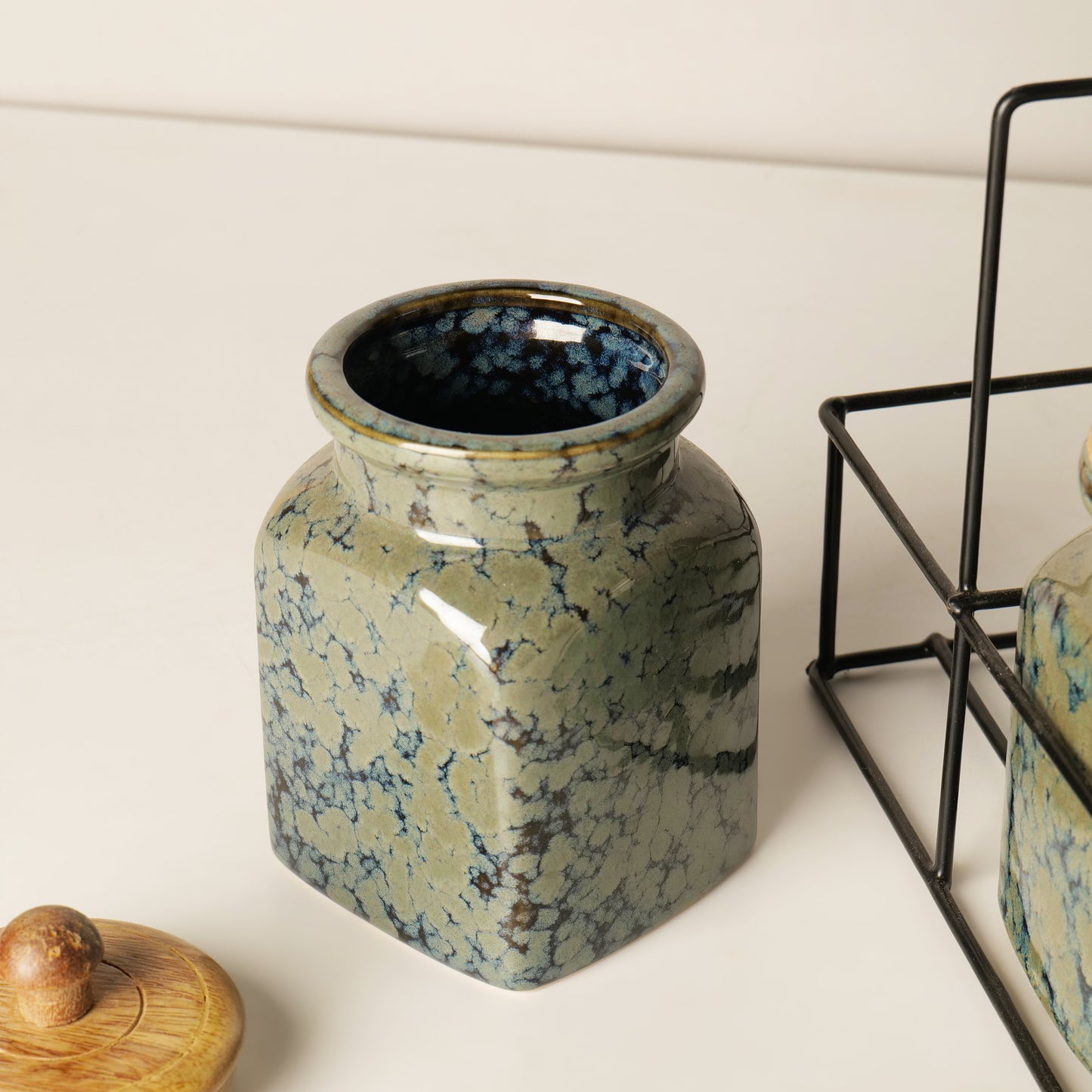 Calden Drip Glaze Jar Set with Stand – Set of 2