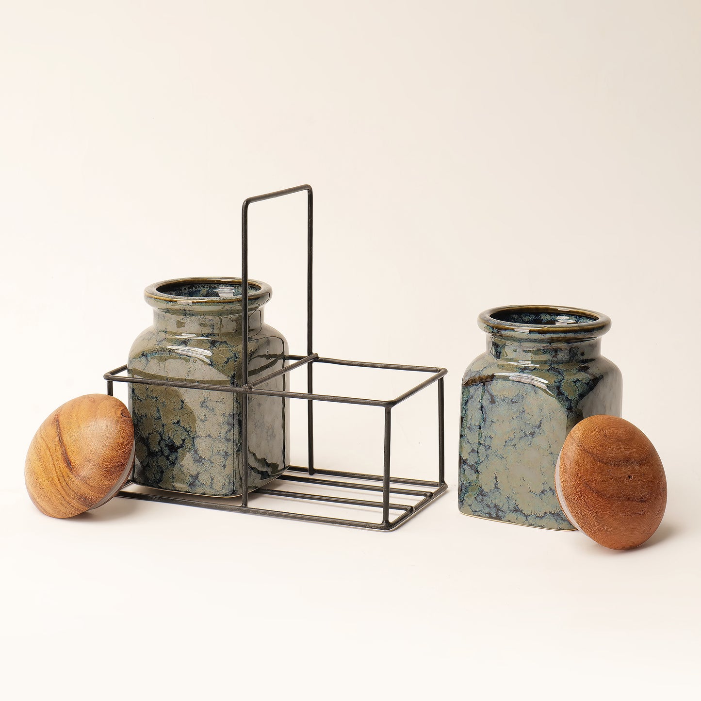 Calden Drip Glaze Jar Set with Stand – Set of 2