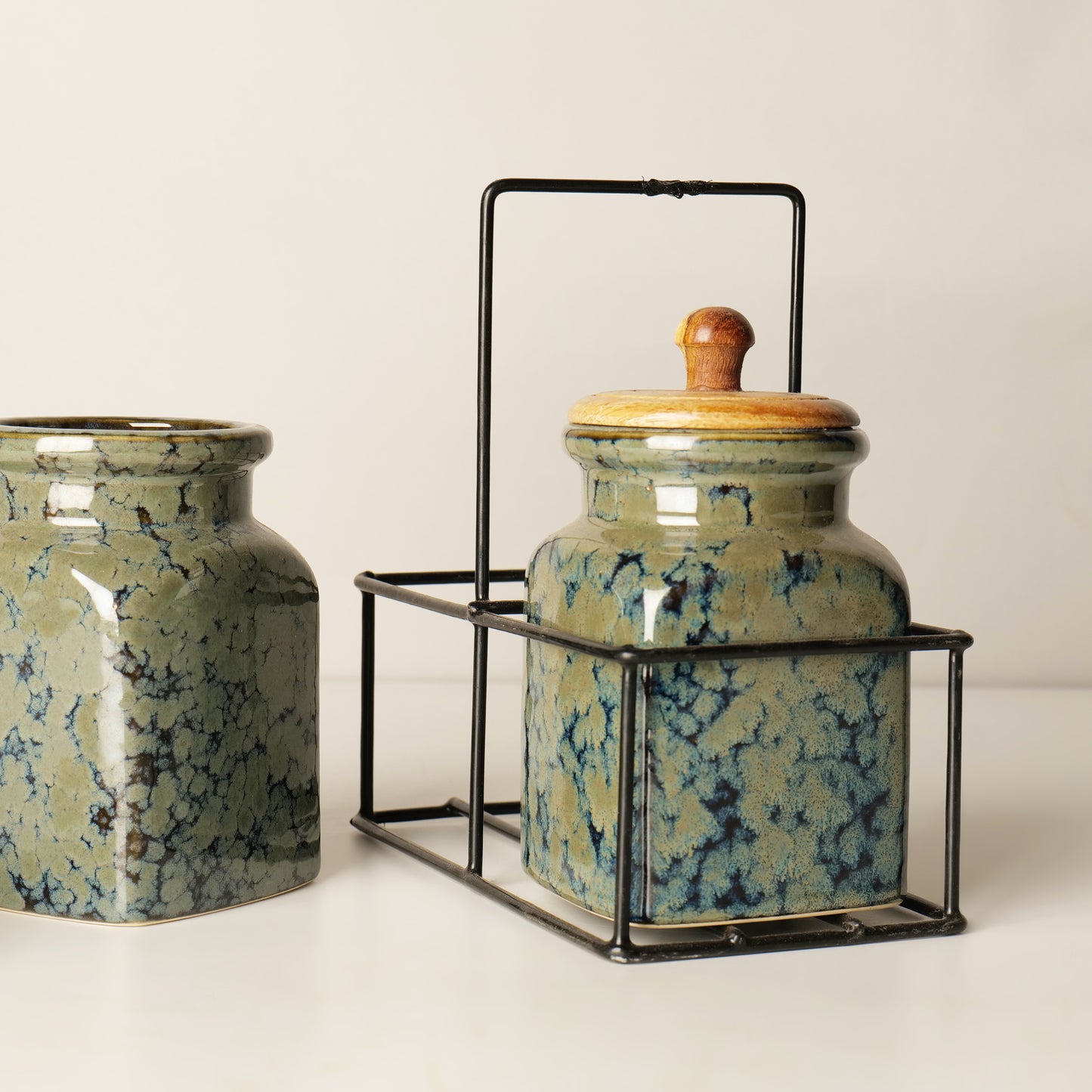 Calden Drip Glaze Jar Set with Stand – Set of 2